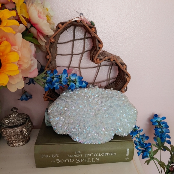 Vintage 60s Light Blue Beaded Clutch with Sequins! - Picture 2 of 8